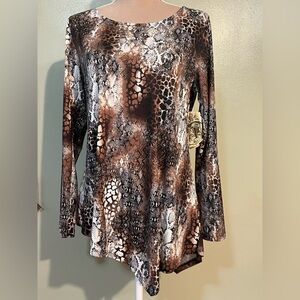 One World Y2K Stretch Women's Brown and Black Animal Print Top M NWT